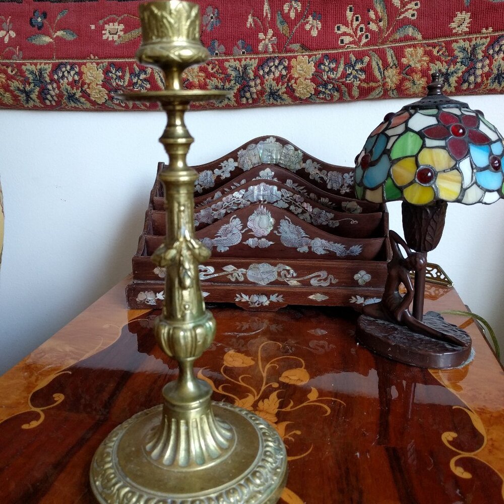 Exquisite Antique Brass Candlestick 10"